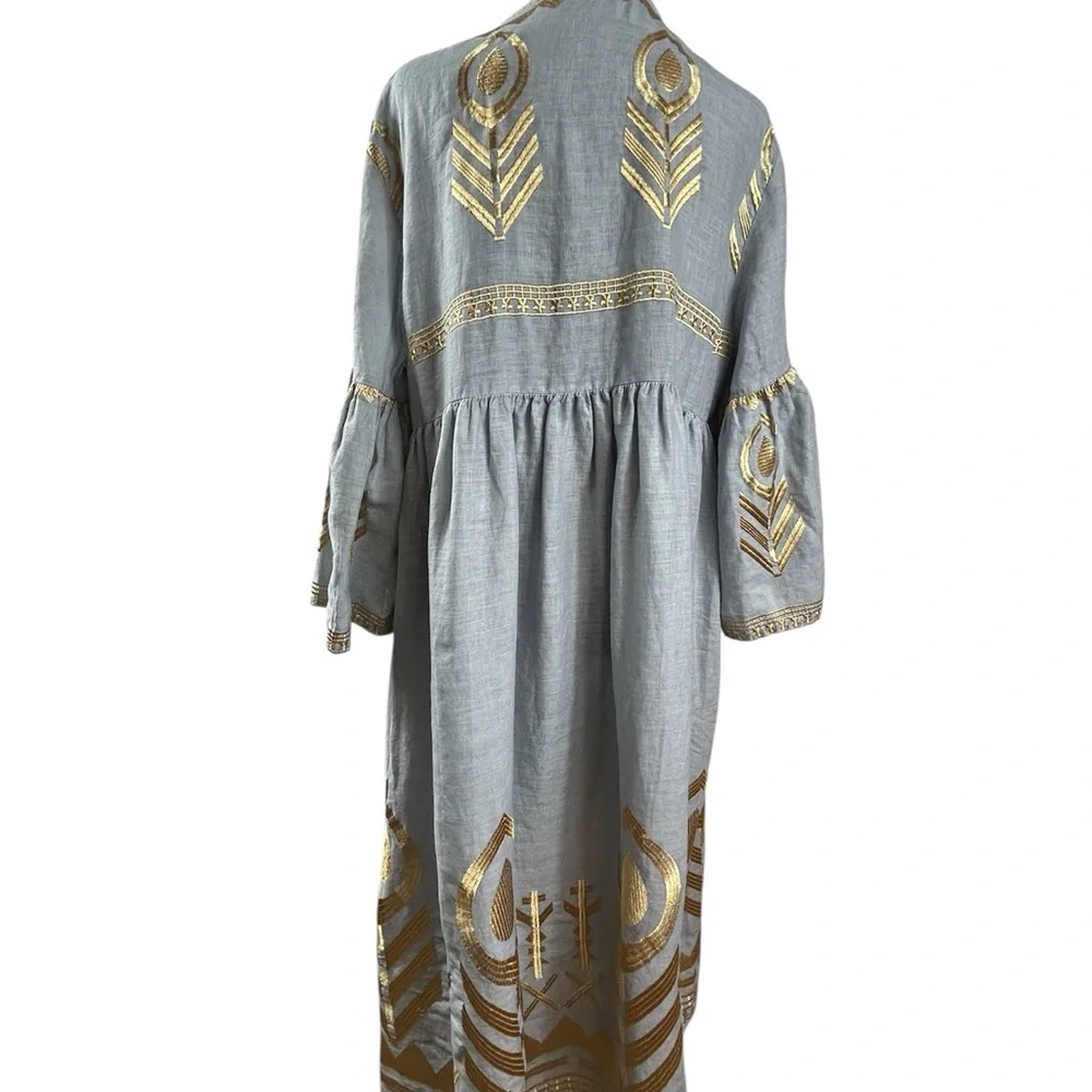 Greek Archaic Kori Elegant Gray and Gold Women's Dress - Picture 11 of 12